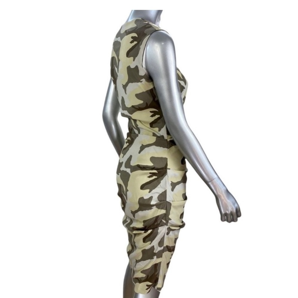 Nicole Miller Silk Spandex Camouflage Gathered Dress 8 NWT built on slip